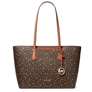 Michael Kors Arden Large Printed Signature Logo Tote Bag Brown/Stars Multi NWT